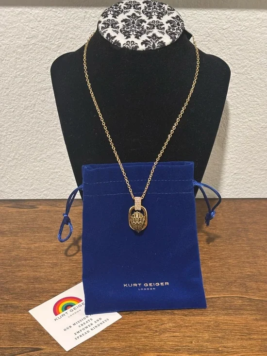 Kurt Geiger Gold Tone Oval Pendant Necklace with Pave Bail - Picture 9 of 10